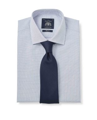 White Blue Micro Check Slim Fit Shirt - Double Cuff
