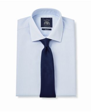 White Blue Stripe Slim Fit Shirt - Single Cuff