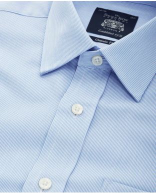 White Blue Ticking Stripe Classic Fit Shirt - Double Cuff