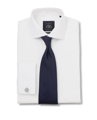 White Fine Twill Classic Fit Non-Iron Shirt - Double Cuff Folded Shot