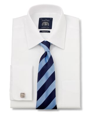 White Jacquard Square Classic Fit Shirt - Double Cuff