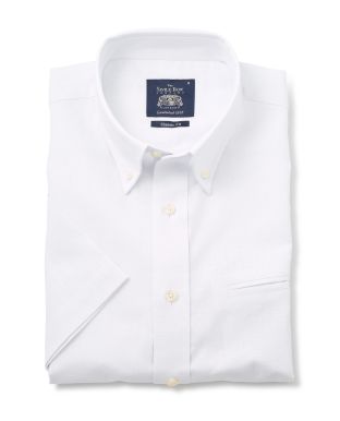 White Linen-Blend Classic Fit Short Sleeve Shirt