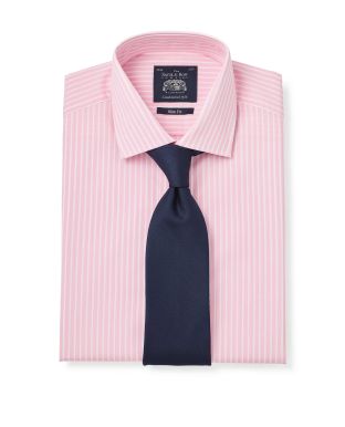 White Pink Reverse Bengal Stripe Slim Fit Shirt - Single Cuff