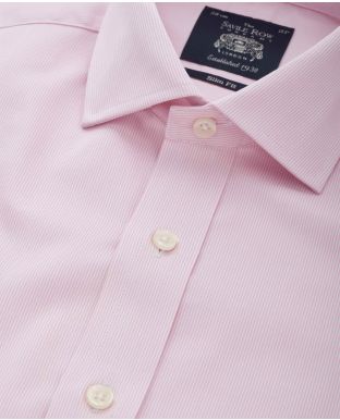 White Pink Ticking Stripe Slim Fit Shirt - Double Cuff