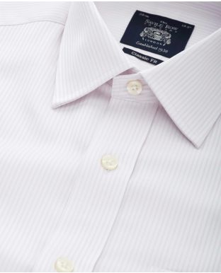 White Pink Twill Fine Stripe Classic Fit Shirt - Double Cuff