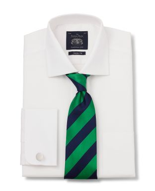 White Pinpoint Classic Fit Shirt - Double Cuff With Tie - 3004WHT - Large Image