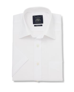 White Poplin Classic Fit Short Sleeve Shirt 