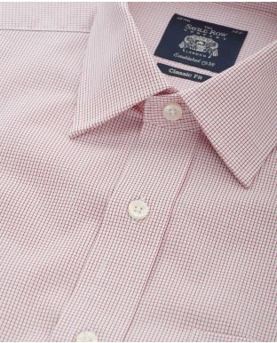 White Red Micro Check Classic Fit Shirt - Double Cuff