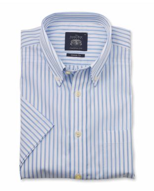 White Sky Blue Stripe Classic Fit Short Sleeve Button-Down Casual Shirt - 1303WHBMSS - Large Image