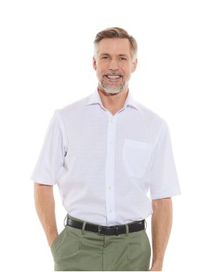 White Textured Tonal Check Classic Fit Short Sleeve Casual Shirt Model Shot