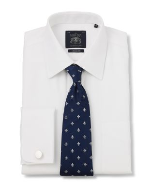 White Wide Herringbone Classic Fit Non-Iron Shirt - Double Cuff