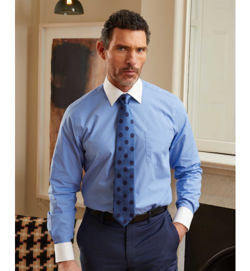 Mens French Blue Classic Fit Shirt With White Collar | Savile Row Co
