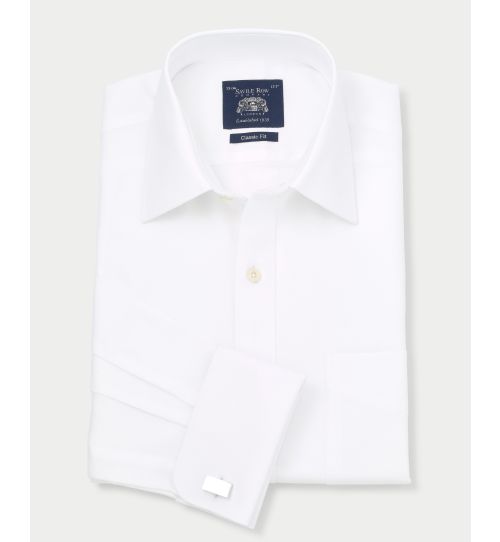 Mens White Windsor Collar Shirt With Double Cuffs | Savile Row Co