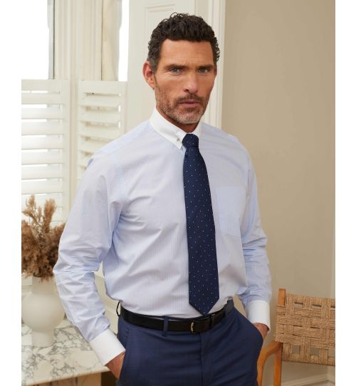 Men's Blue White Stripe Contrast Pin Collar Classic Fit Formal Shirt ...