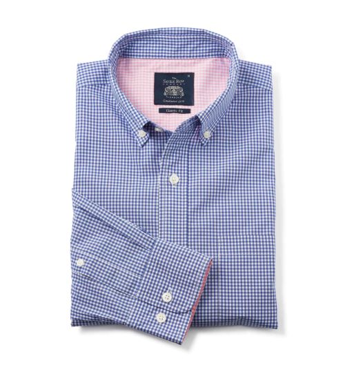 Men's Blue Gingham Check Classic Fit Casual Shirt | Savile Row Co