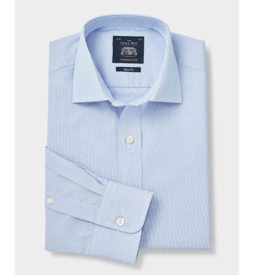 Men's Blue Fine Stripe Slim Fit Formal Shirt With Single Cuffs | Savile ...