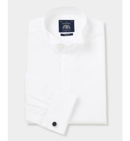 Men’S Wing Collar Slim Fit Dress Shirt In White | Savile Row Co