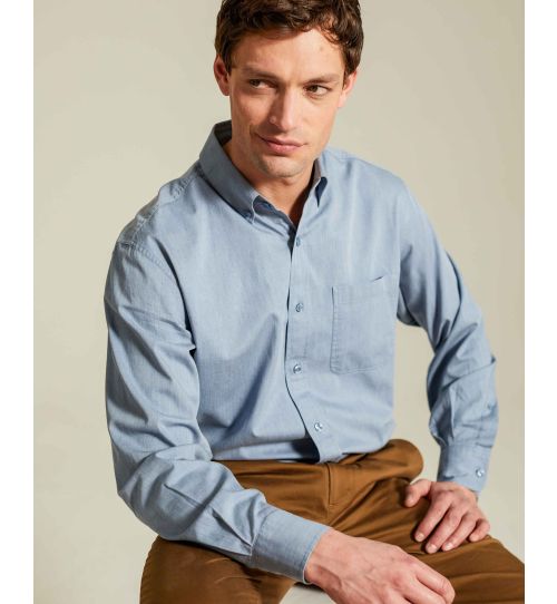 Men s Melange Button-Down Shirt in Blue | Savile Row Co
