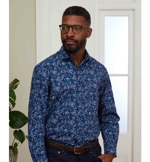Men's Cotton Floral Casual Shirt In Blue | Savile Row Co