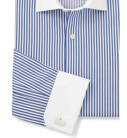 Blue Bengal Stripe Slim Fit Shirt - White Double cuffs 