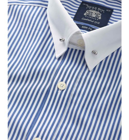 Men's Contrast Pin Collar Shirt in Blue Stripe | Savile Row Co