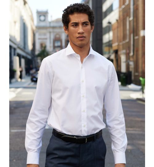 Men’s Slim Poplin Formal Shirt in White | Savile Row Co