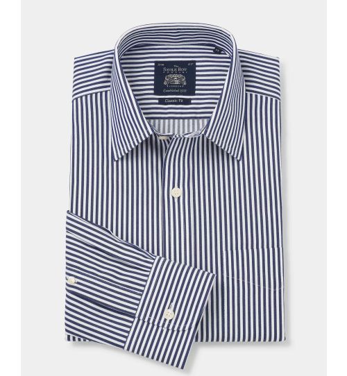 Men's Navy White Stripe Twill Non-Iron Classic Fit Formal Shirt With ...