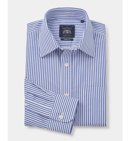 Men's Blue Twill Stripe Classic Fit Non-Iron Formal Shirt With Single ...