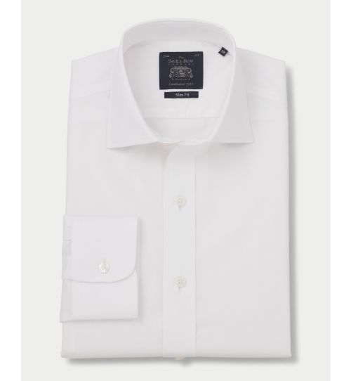 Mens White Pinpoint Slim Fit Non-Iron Formal Shirt | Savile Row Co
