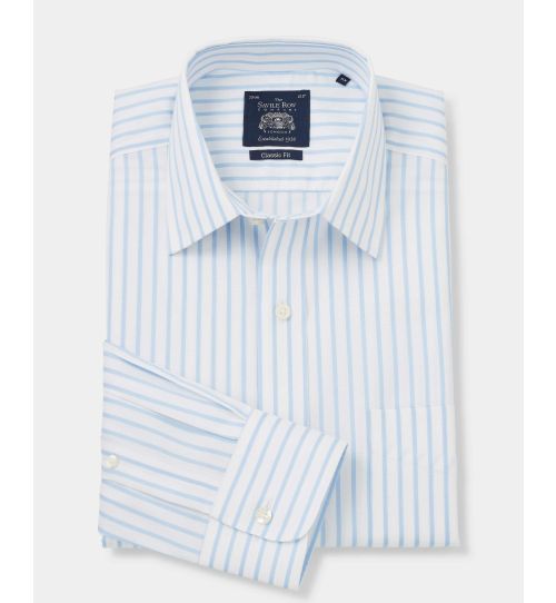Men’s Twill Non-Iron Shirt In Sky Blue Stripe | Savile Row Co