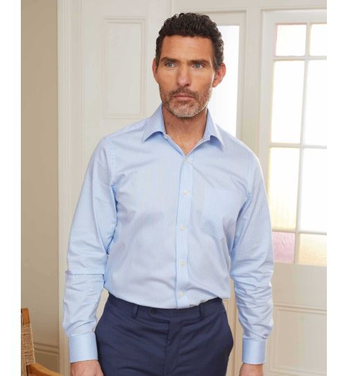 Men's Formal Stripe Shirt In Light Blue | Savile Row Co