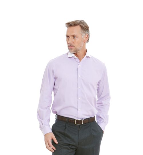 Lilac Fine Stripe White Collar Slim Fit Single Cuff Shirt | Savile Row Co