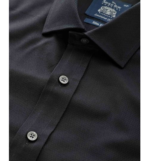 Men's Black Diamond Textured Slim Fit Formal Shirt With Double Cuffs ...
