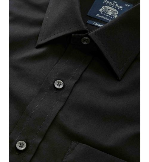 Mens Twill Classic Fit Shirt In Black | Savile Row Co