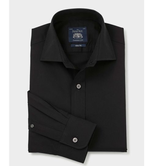 Black Fine Twill Slim Fit Shirt - Single Cuff savilerow
