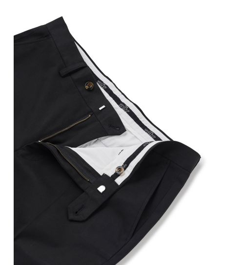 Men's Black Stretch Cotton Classic Fit Flat Front Chinos | Savile Row Co