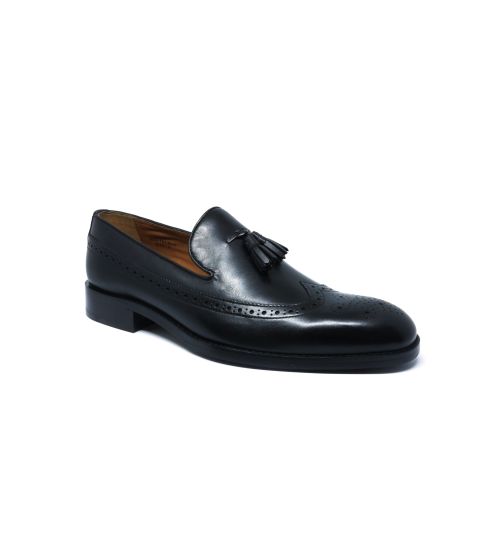 Men's Black Leather Tasselled Loafers | Savile Row Co