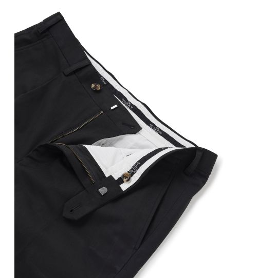 Men's Black Pleat Front Stretch Cotton Classic Fit Chinos | Savile Row Co