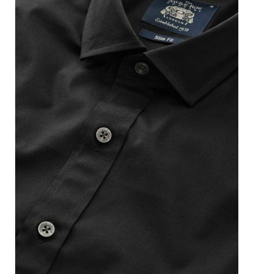 Men's Stretch Cotton Slim Fit Shirt in Black | Savile Row Co