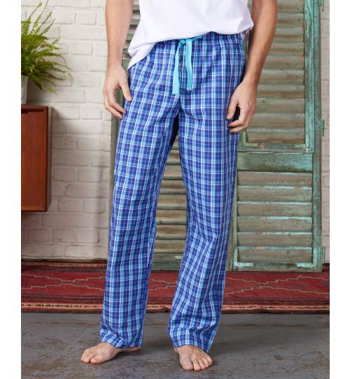 Men’s Blue Check Peached Cotton Lounge Pants | Savile Row Co
