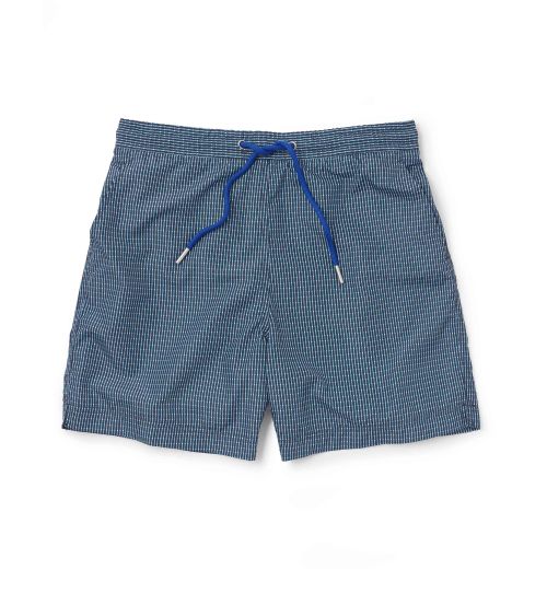Men's Blue Dotted Stripe Recycled Swim Shorts | Savile Row Co