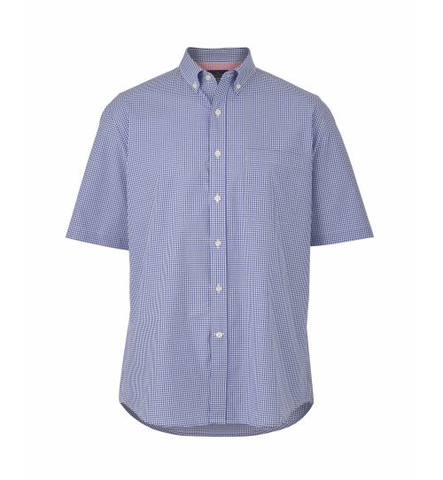 Mens Blue Gingham Check Short Sleeve Shirt | Savile Row Co