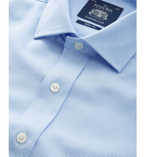 Mens Micro Puppytooth Slim Fit Shirt In Blue | Savile Row Co