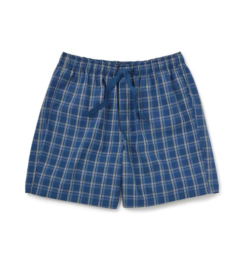 Men’s Organic Cotton Lounge Shorts in Blue Check | Savile Row Co