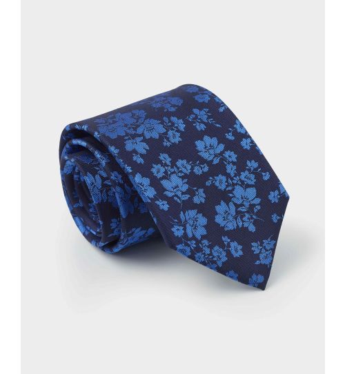 Men's Blue Floral Silk Tie | Savile Row Co