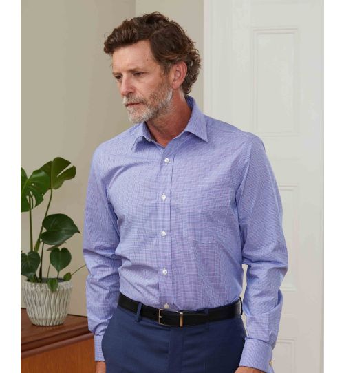 Men's Classic Fit Shirt In Blue POW Check | Savile Row Co