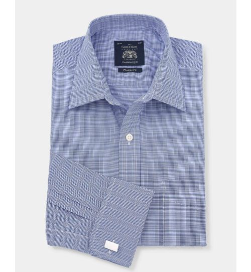 Men's Classic Fit Shirt In Blue POW Check | Savile Row Co