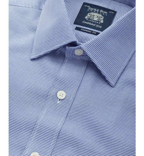 Men's Blue Classic Fit Puppytooth Formal Shirt With Single Cuffs ...