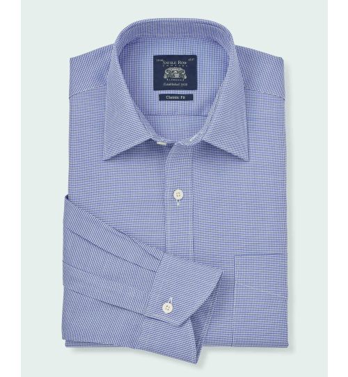 Men’s Classic Fit Puppytooth Single Cuff Shirt in Blue | Savile Row Co