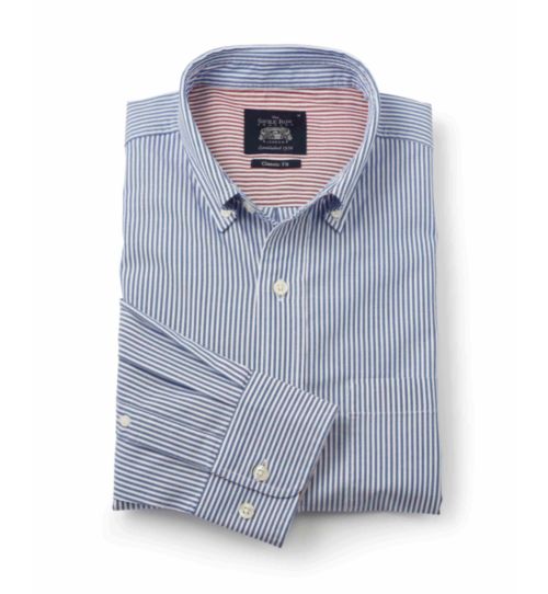 Men's Blue White Stripe Classic Fit Casual Shirt | Savile Row Co